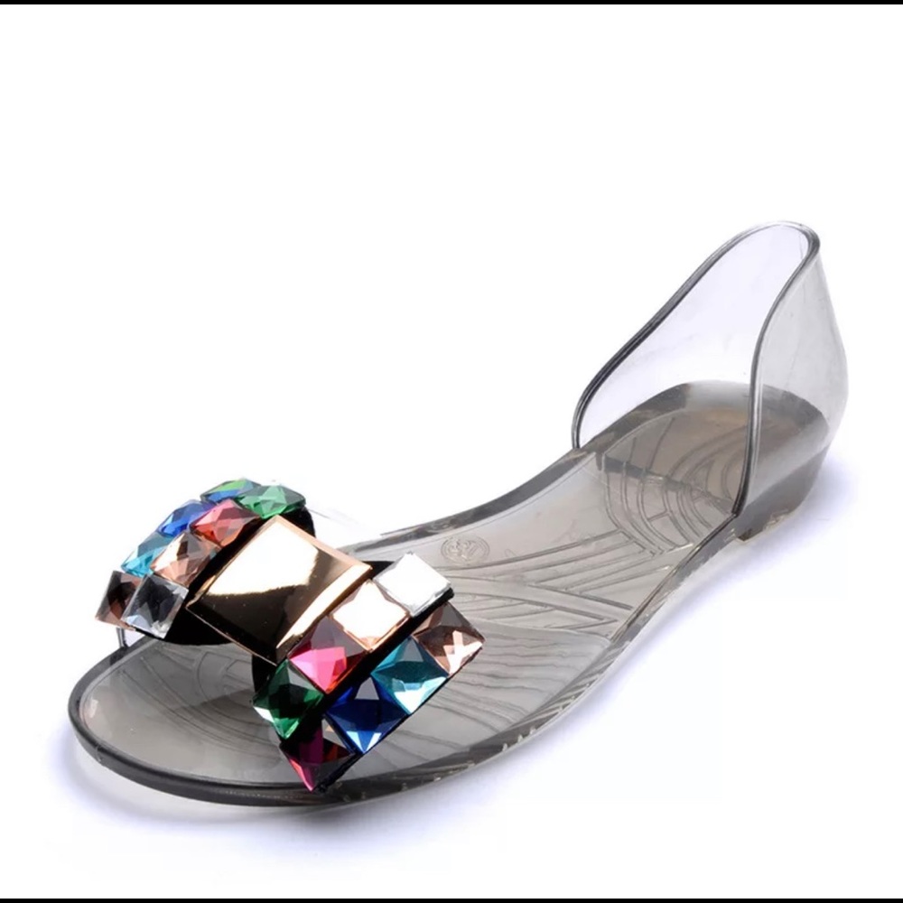 Jelly/Clear OpenToe Rhinestone Flats